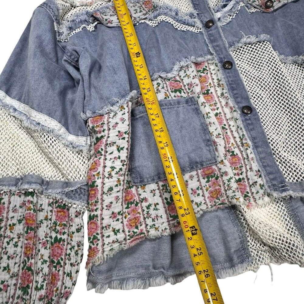 POL Patchwork Denim Jacket Shacket SZ L Blue Flor… - image 12